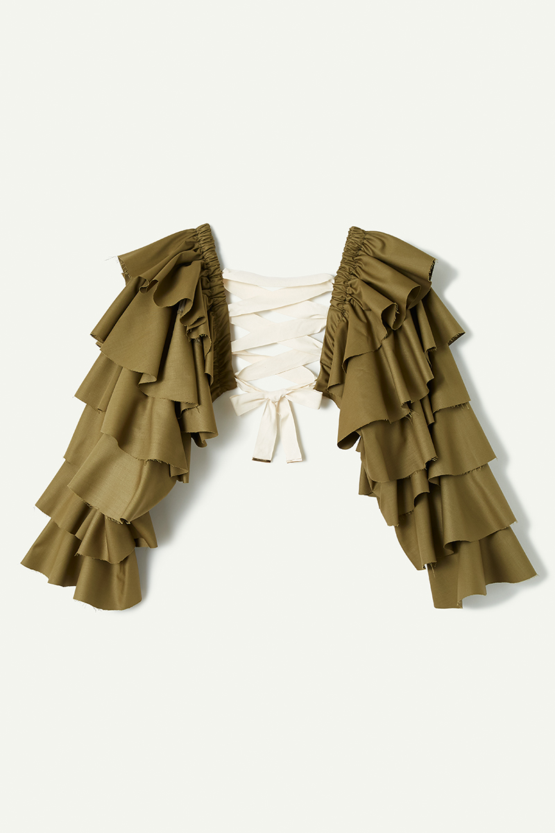 Ruffled Sleeve Top 詳細画像 Khaki 2