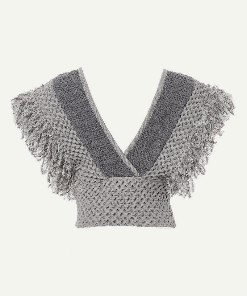 Patchwork Fringe Top 詳細画像 Gray 2