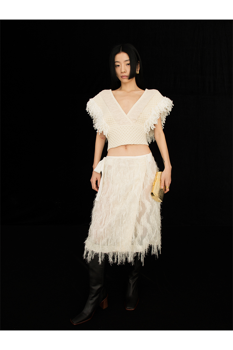 Fringe Jacquard Wrap Skirt 詳細画像 White 2