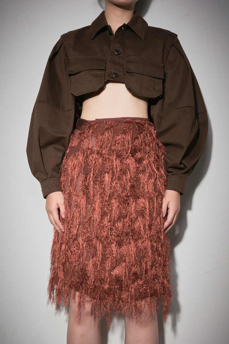 Fringe Jacquard Wrap Skirt 詳細画像 Brown 3