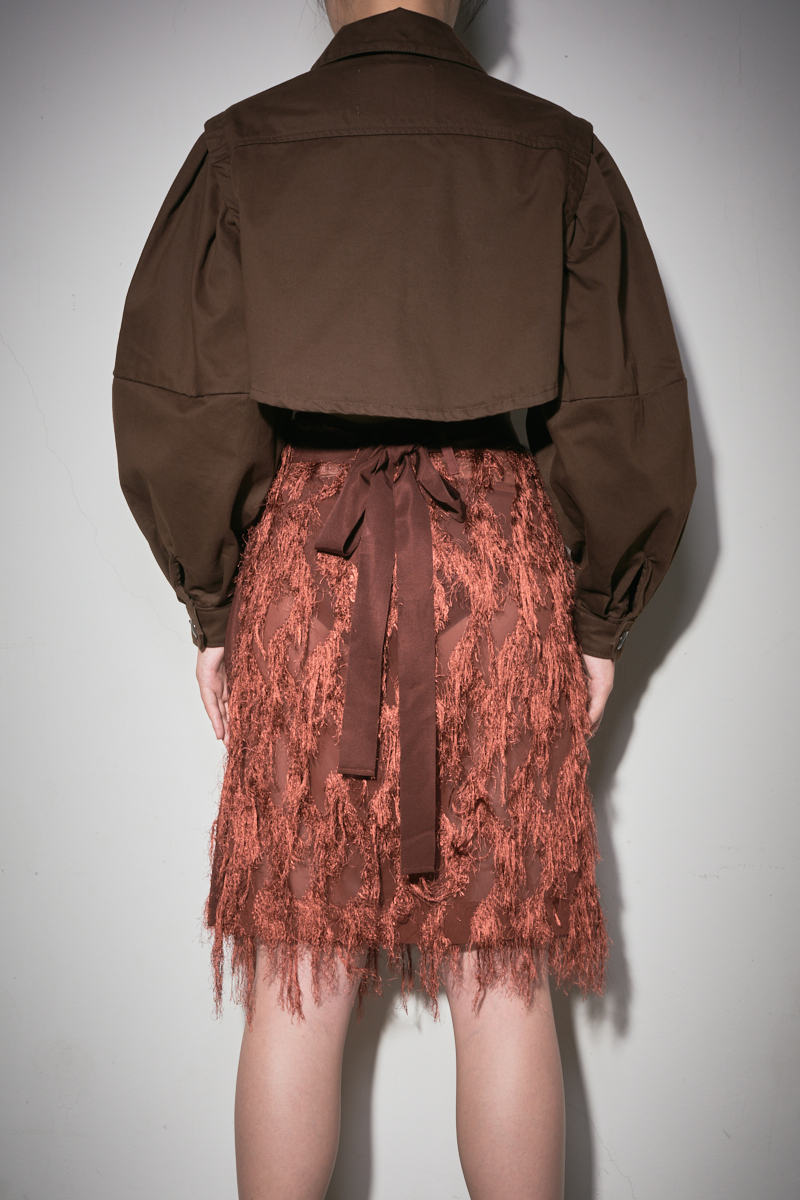 Fringe Jacquard Wrap Skirt 詳細画像 Brown 4