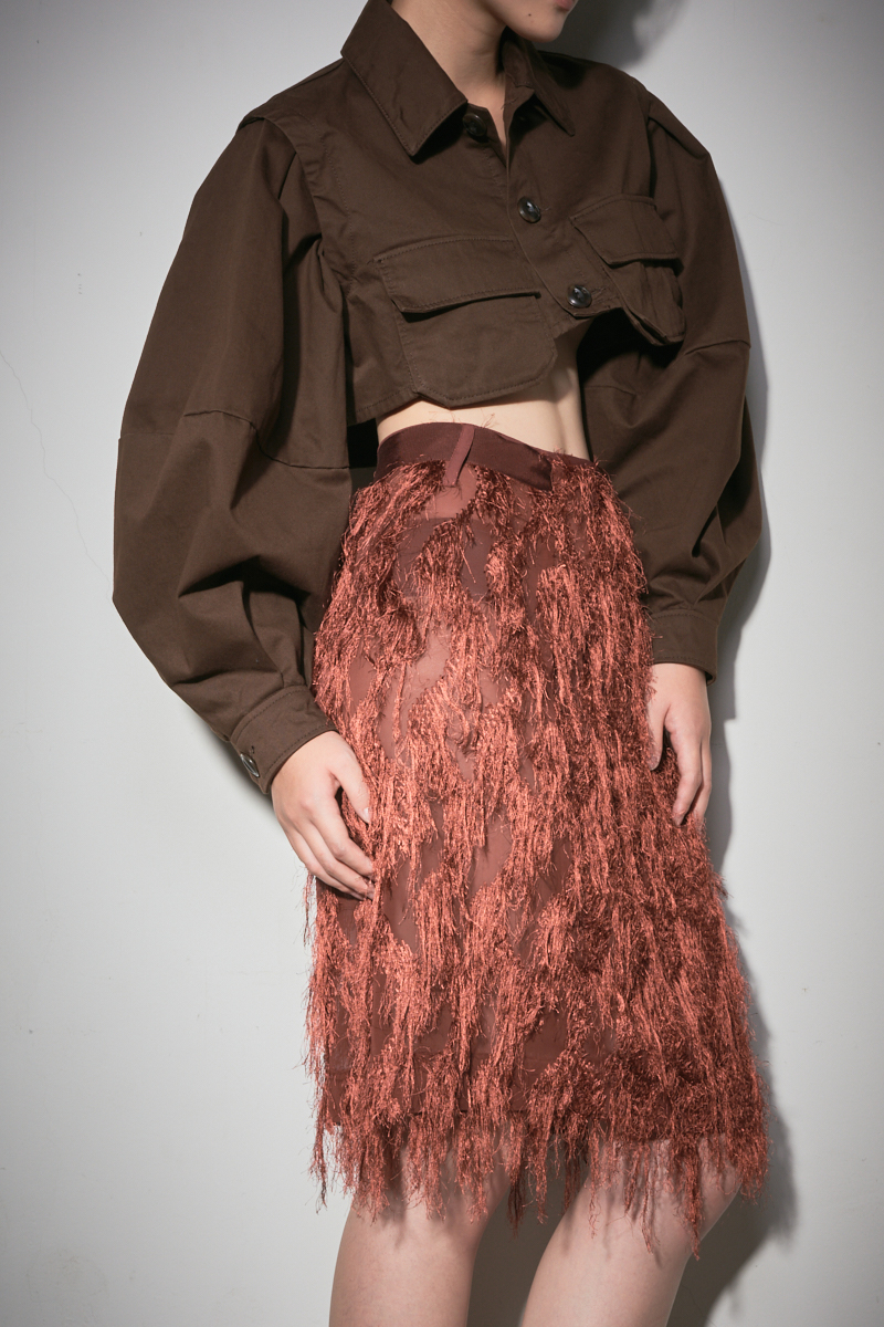 Fringe Jacquard Wrap Skirt 詳細画像 Brown 5