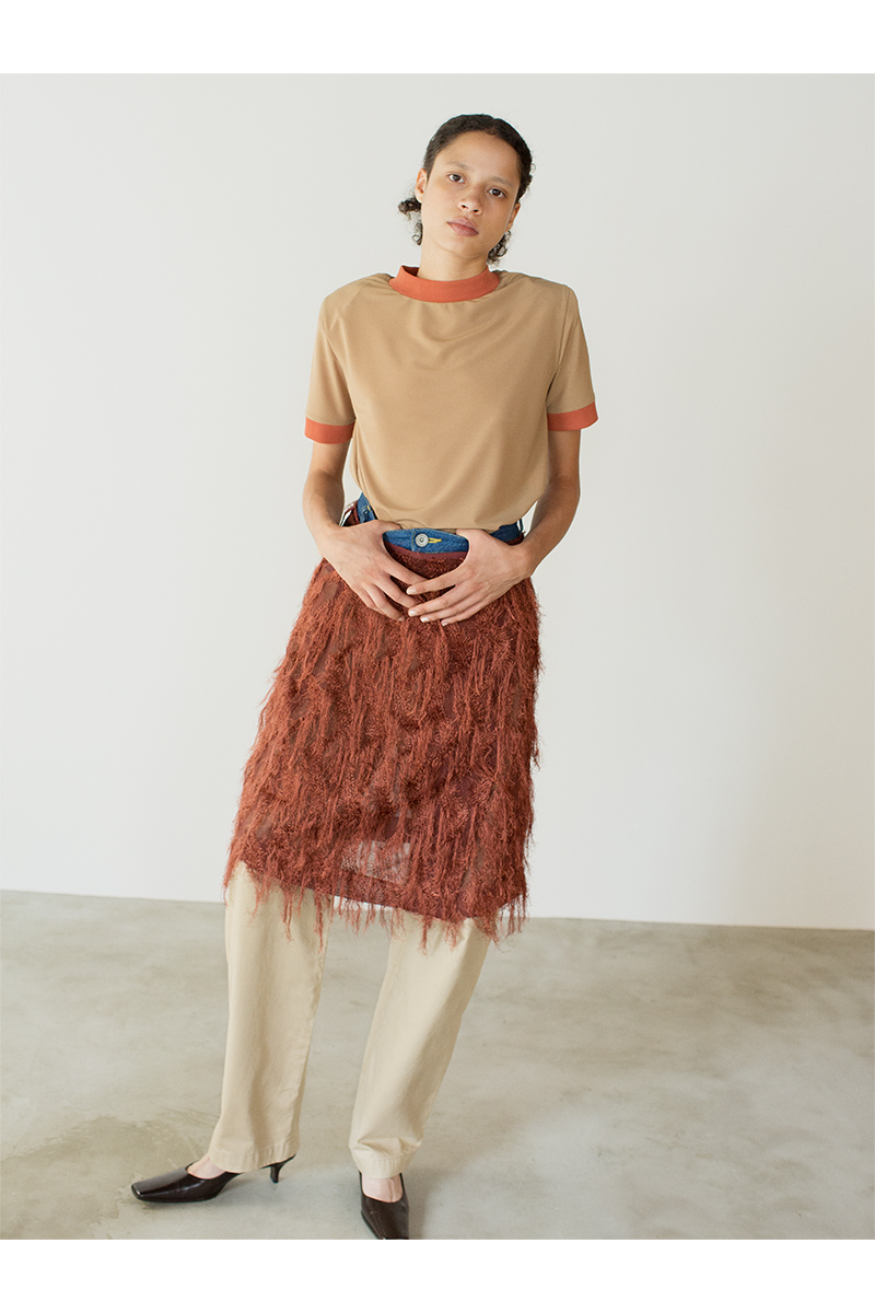 Fringe Jacquard Wrap Skirt 詳細画像 Brown 1