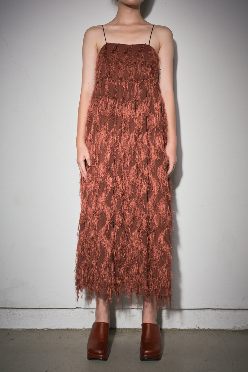 Fringe Jacquard Dress 詳細画像 Brown 3