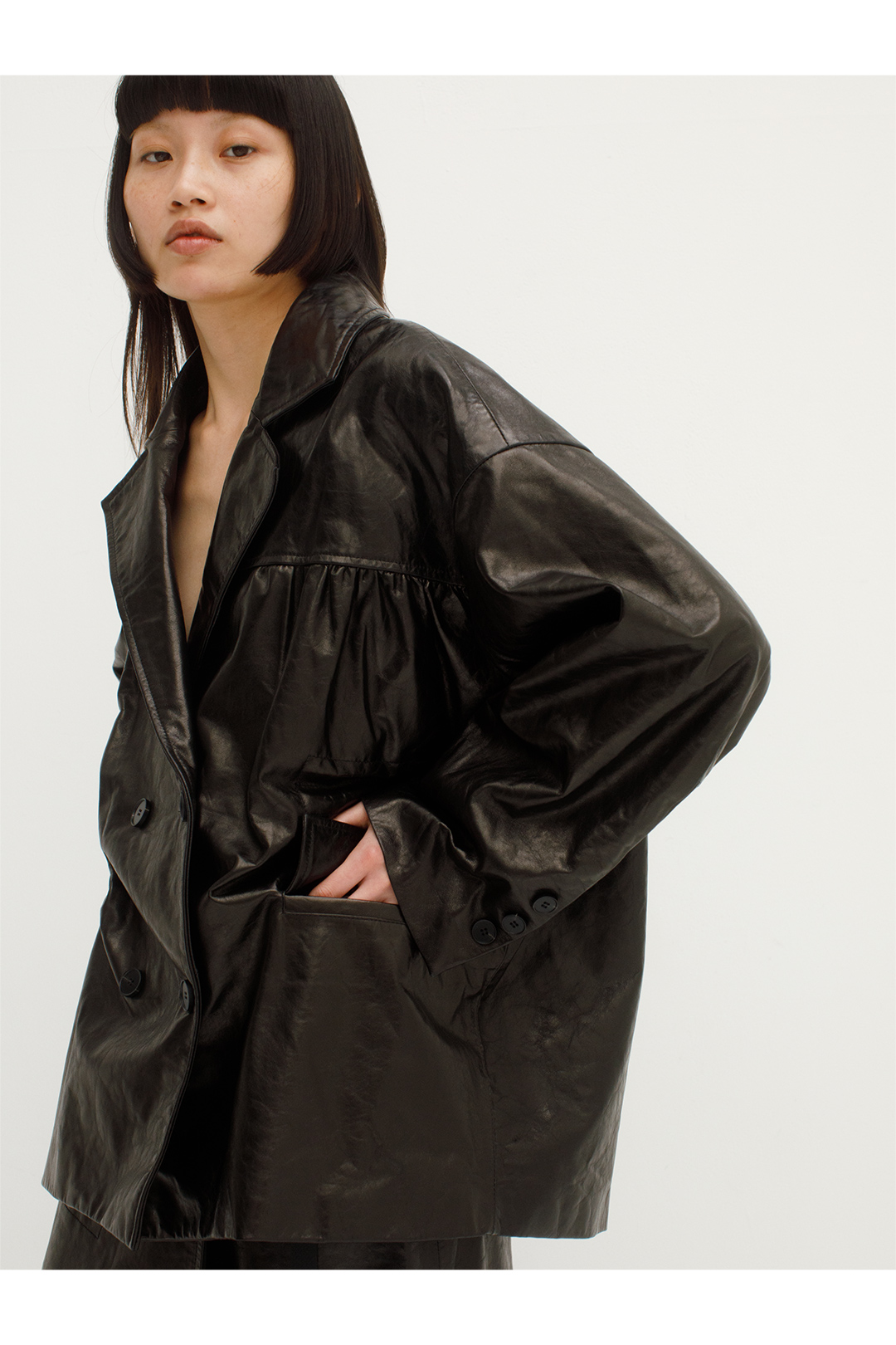 Pleating Leather Jacket 詳細画像 Black 1
