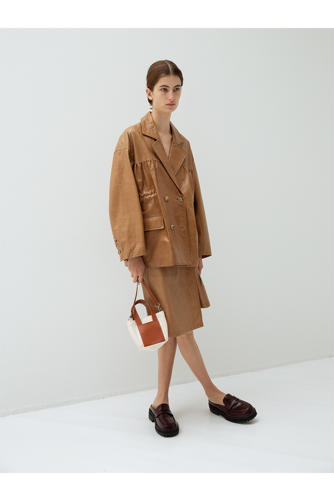Pleating Leather Jacket 詳細画像 Brown 1