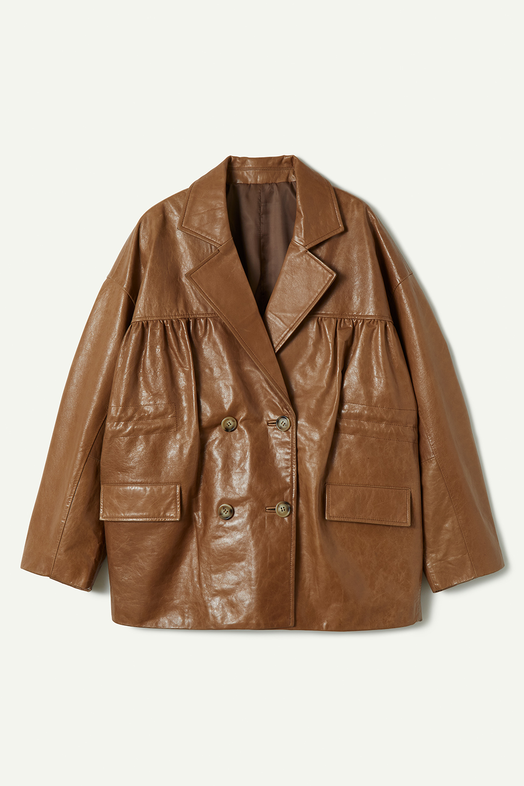 Pleating Leather Jacket 詳細画像 Brown 1