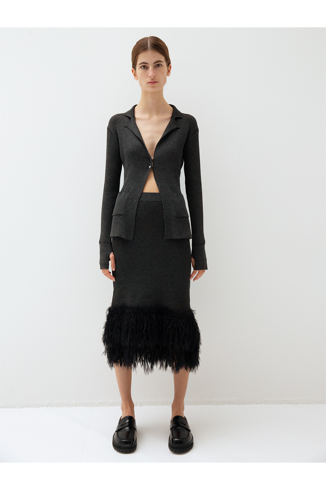 Knitted Fringe Skirt 詳細画像 Gray 1