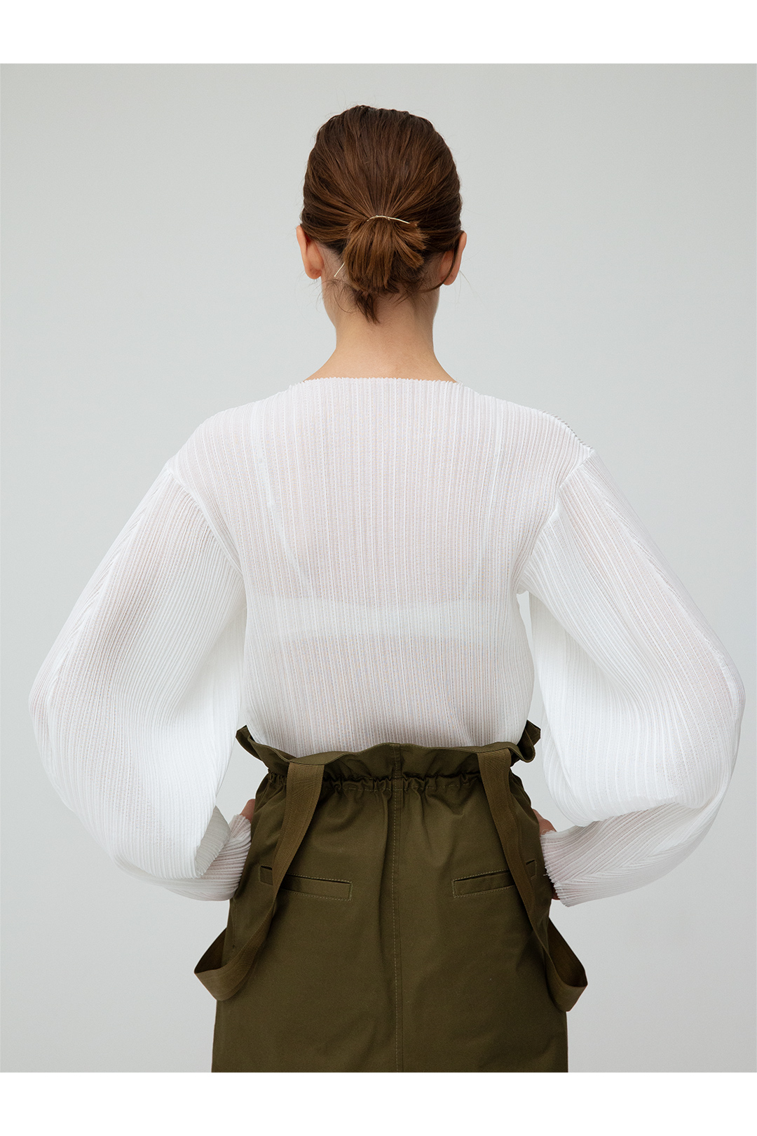 Puff-sleeve Pleats Top 詳細画像 White 1