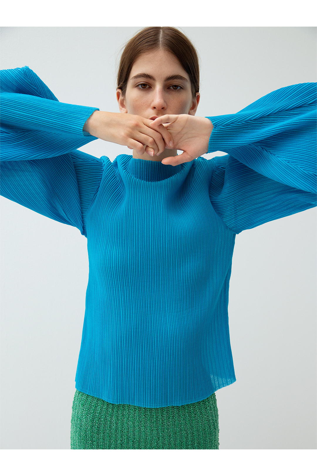 Puff-sleeve Pleats Top 詳細画像 Blue 1