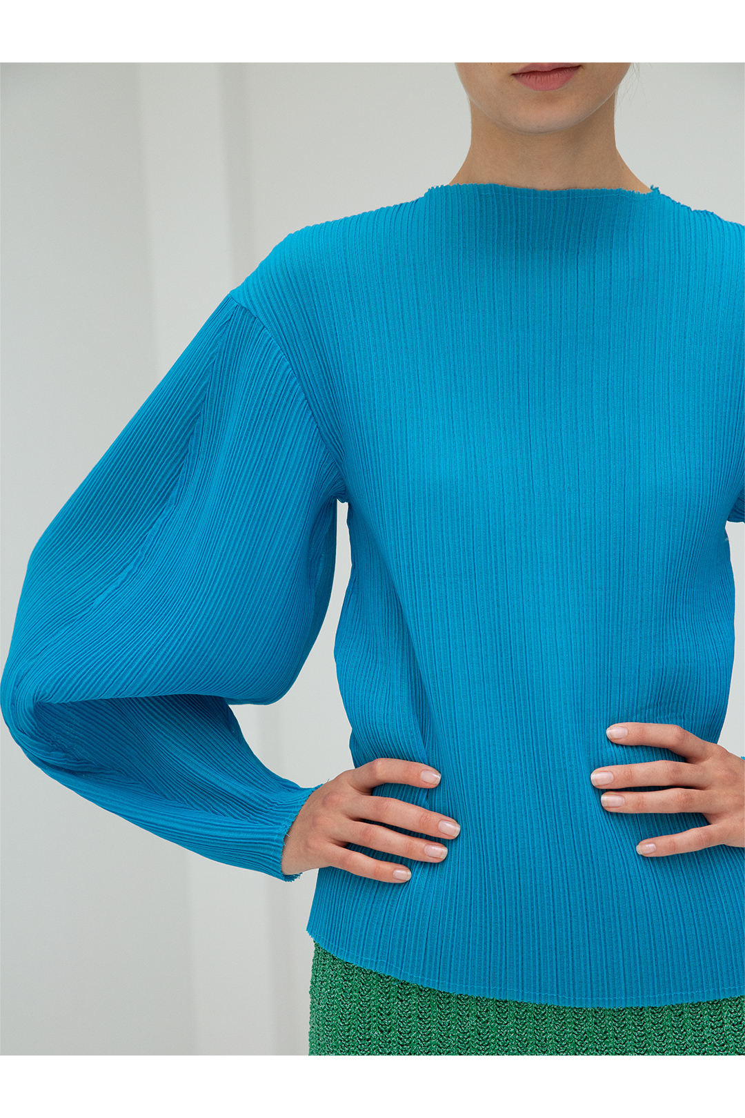 Puff-sleeve Pleats Top 詳細画像 Blue 2