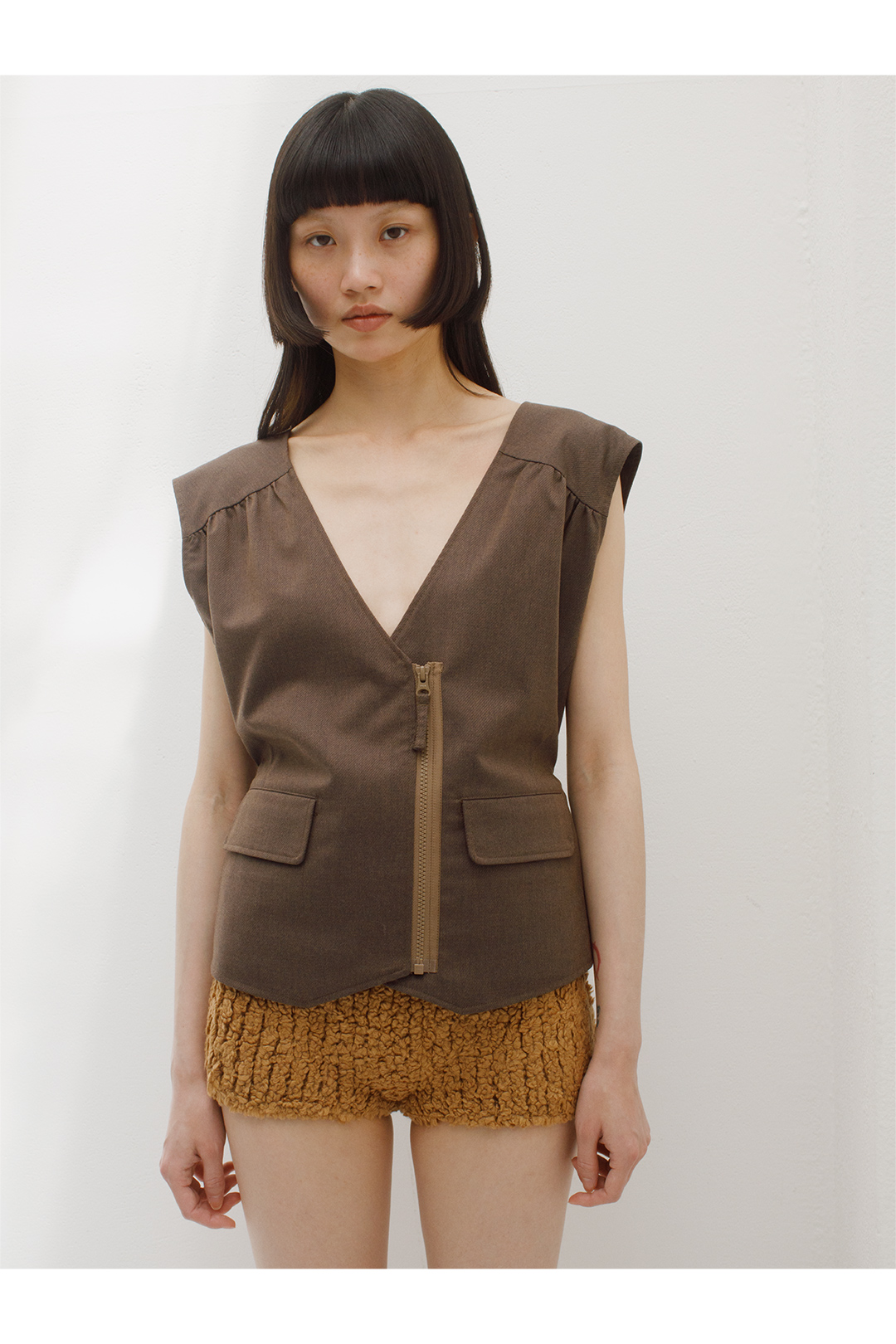 Military Front Zip Vest 詳細画像 Brown 1