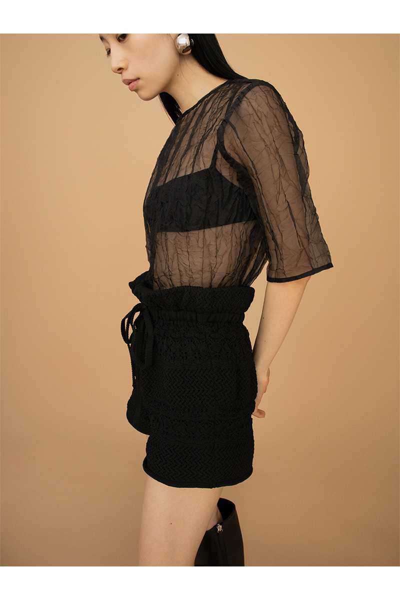 Recycle Organdy Pleats T-Shirts 詳細画像 Black 1