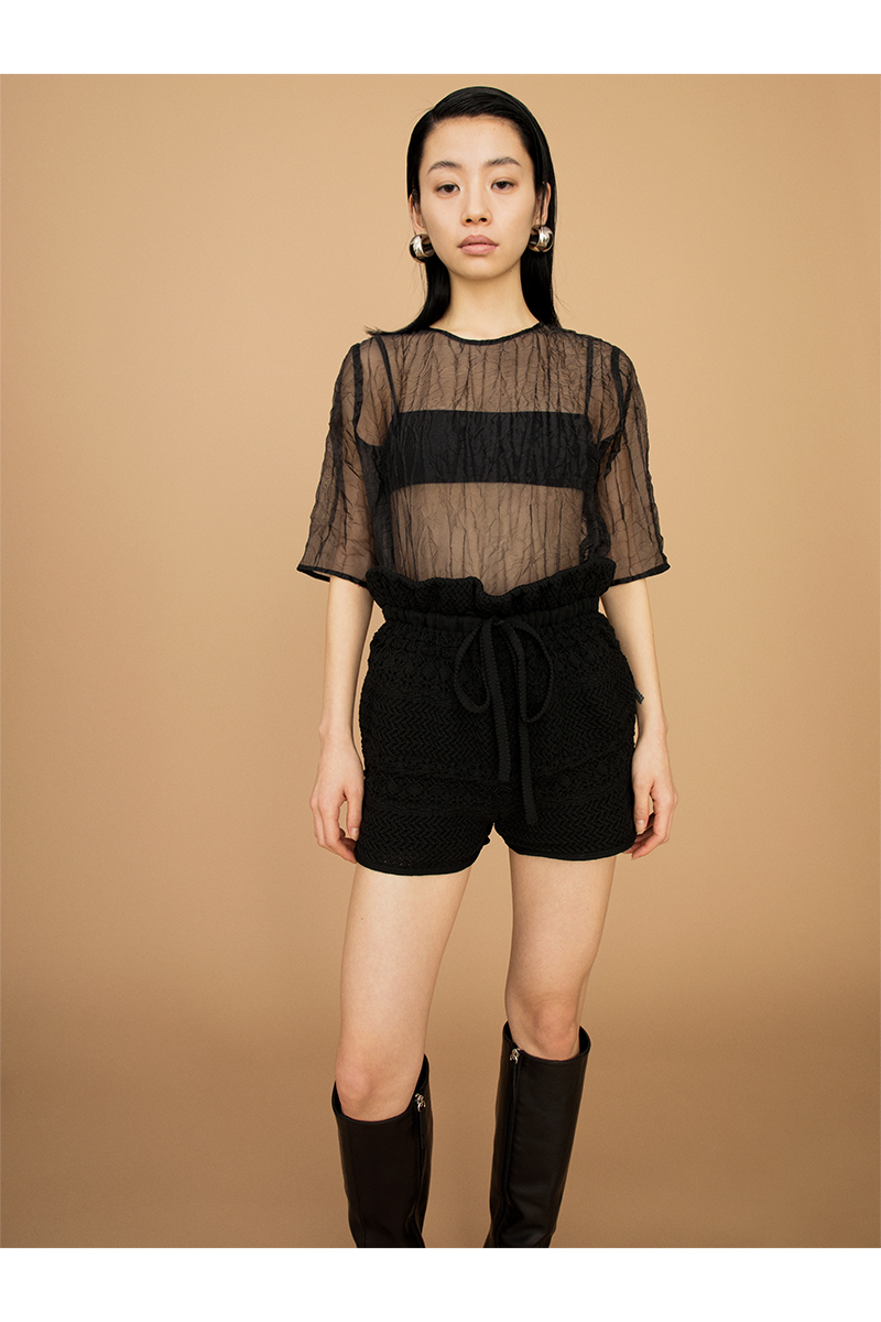 Recycle Organdy Pleats T-Shirts 詳細画像 Black 2