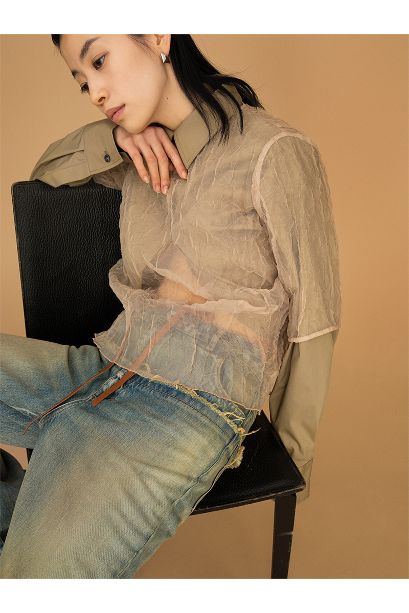 Recycle Organdy Pleats T-Shirts 詳細画像 Beige 1