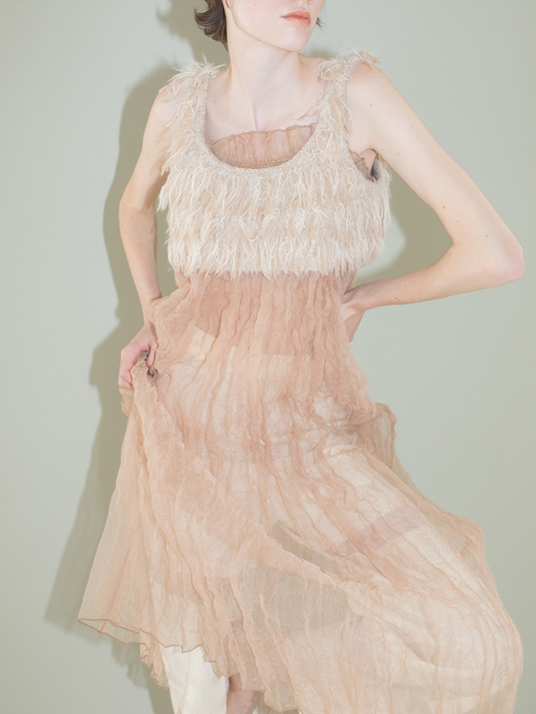 Recycle Organdy Pleats Dress 詳細画像 Beige 14