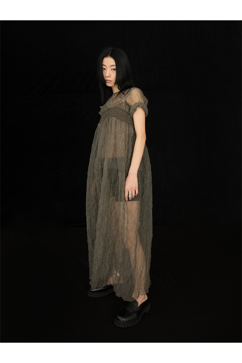 Recycle Organdy Pleats Dress 詳細画像 Khaki 1