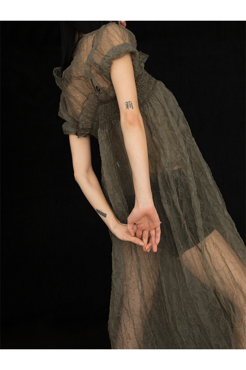 Recycle Organdy Pleats Dress 詳細画像 Khaki 2