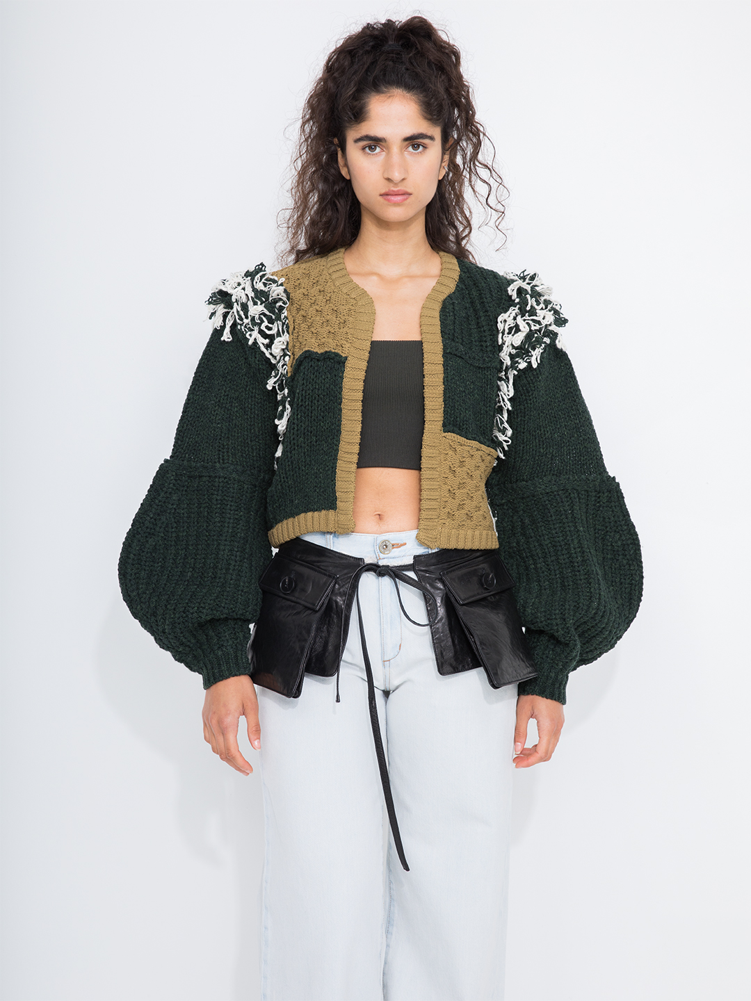 Hand Knitted Patchwork Cardigan 詳細画像 Black 1
