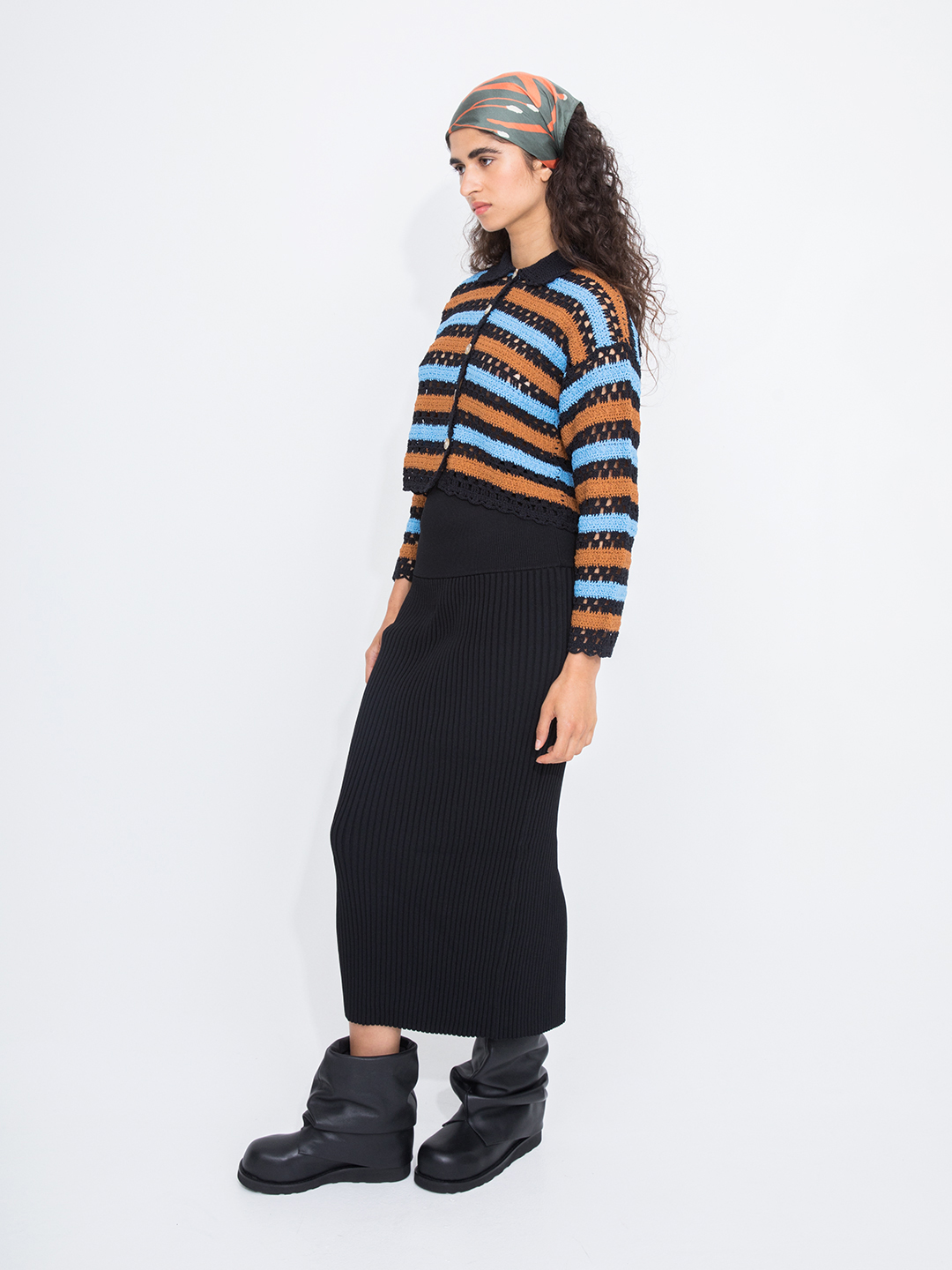 Washable Rib Knit Skirt 詳細画像 Black 1