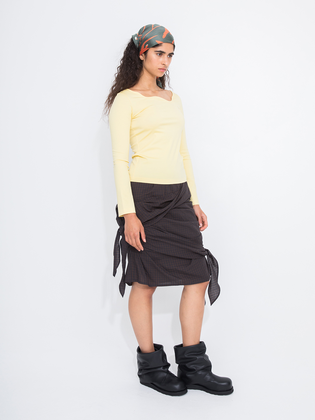 Ribbon Tie Check Skirt 詳細画像 Brown 1