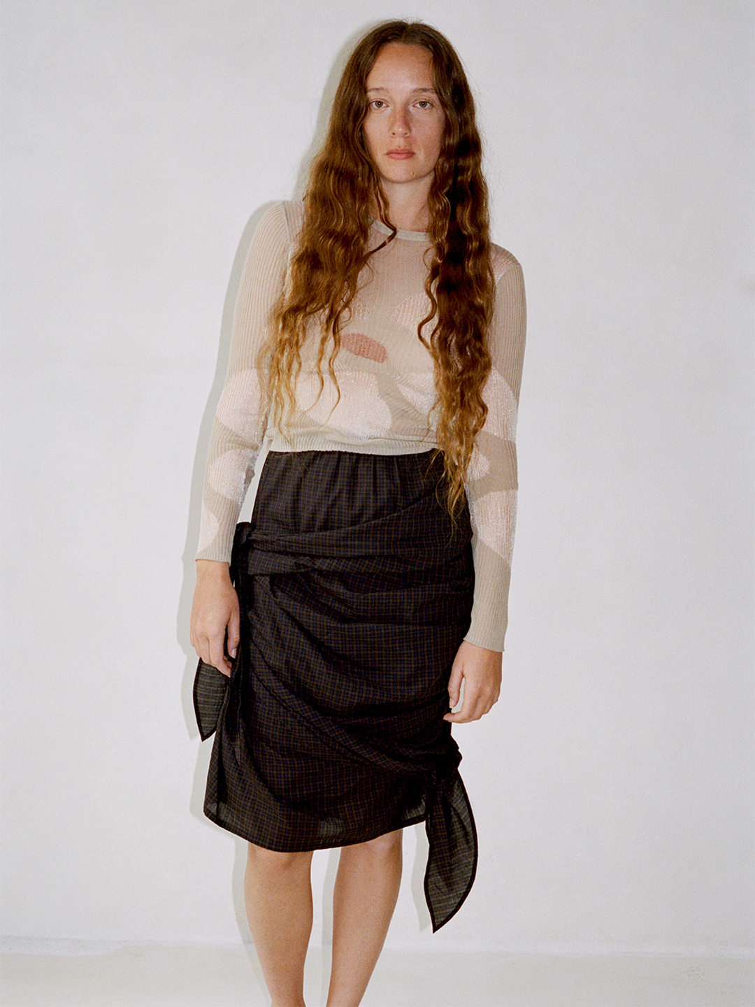 Ribbon Tie Check Skirt 詳細画像 Brown 2