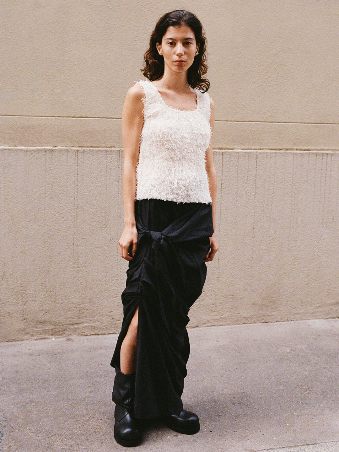 Ribbon Tie Cotton Skirt 詳細画像 Black 3
