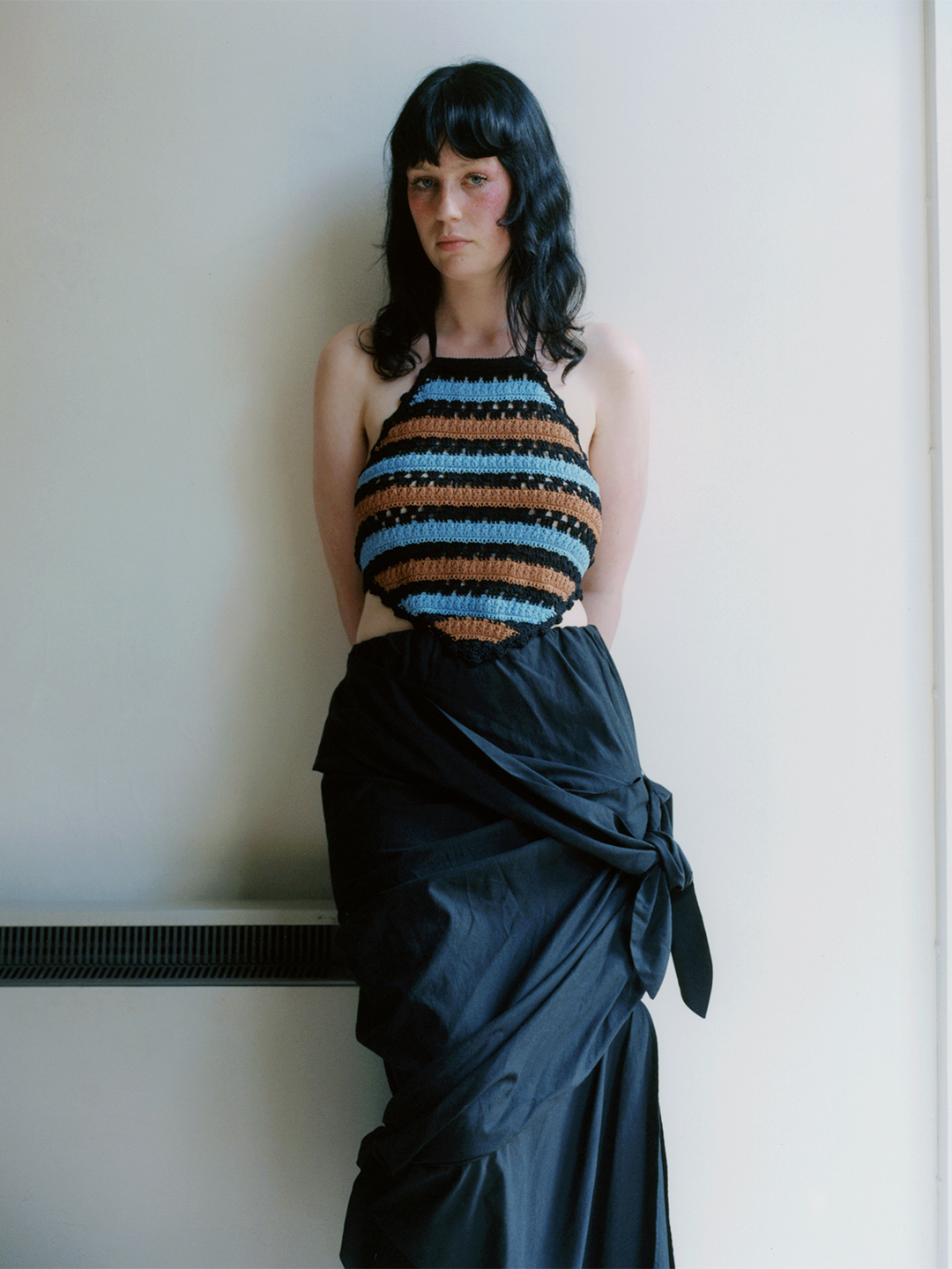 Ribbon Tie Cotton Skirt 詳細画像 Black 4