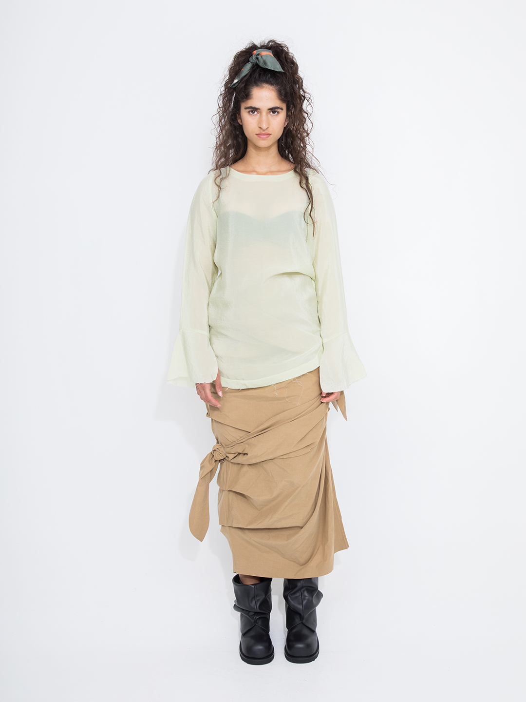 Ribbon Tie Cotton Skirt 詳細画像 Beige 3