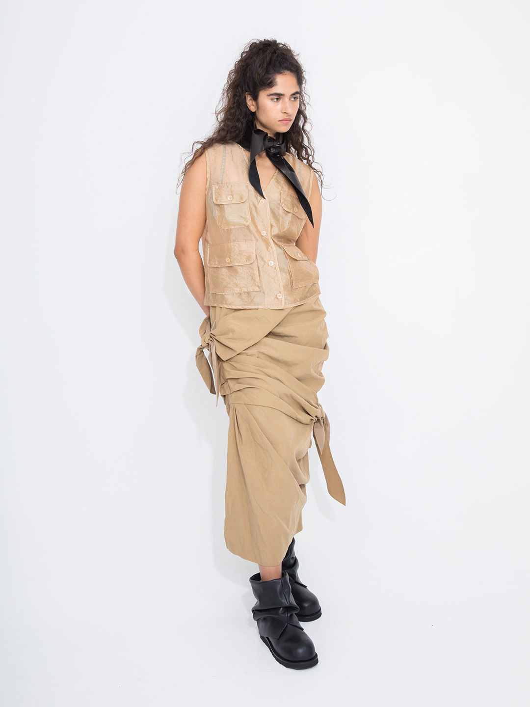 Ribbon Tie Cotton Skirt