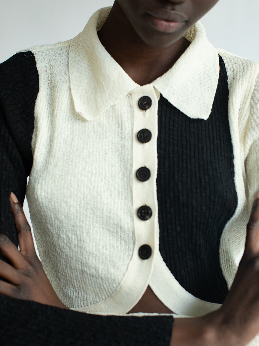 Intarsia Knitted Polo 詳細画像 White 1