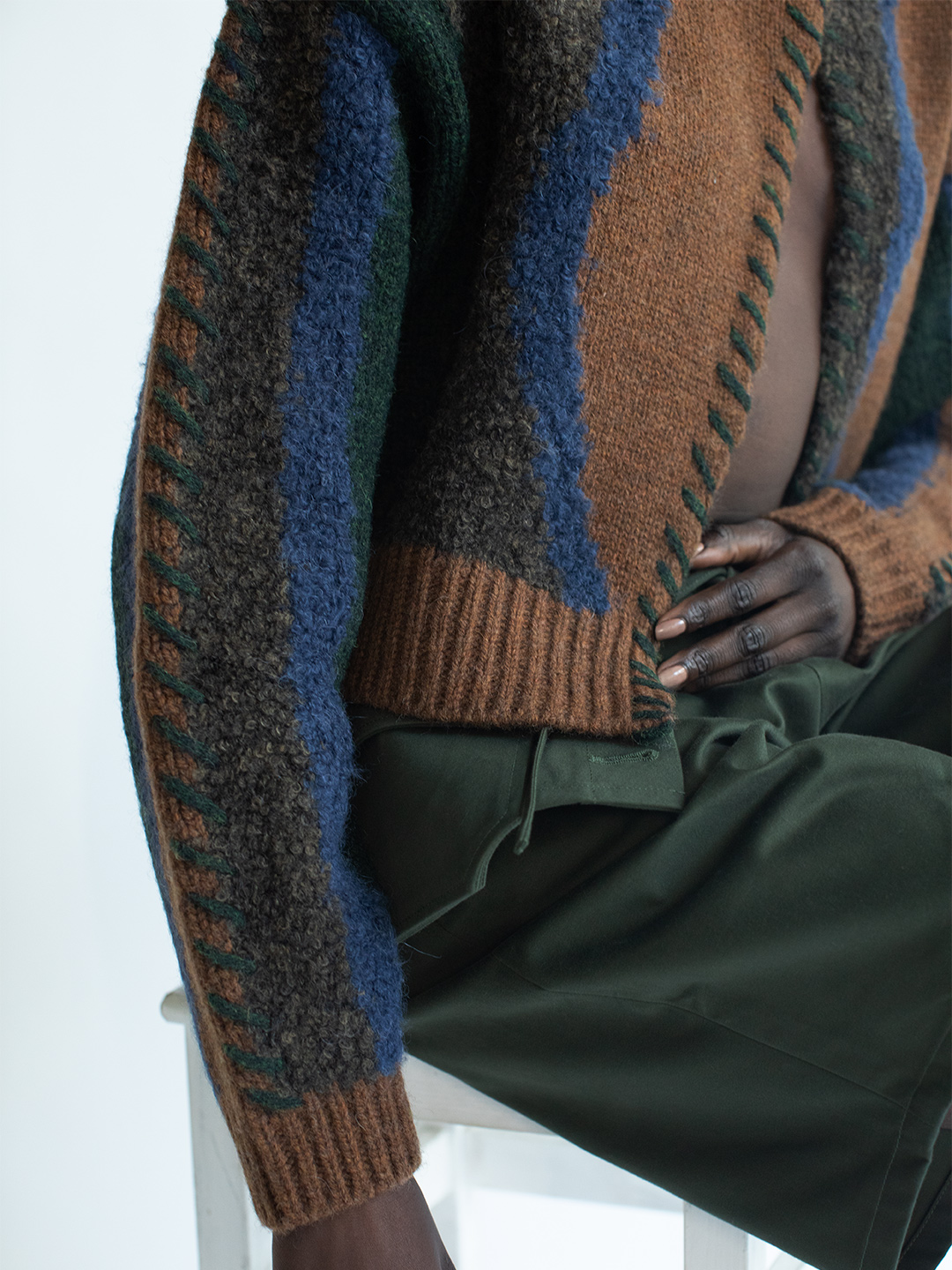 Intarsia Patchwork Cardigan 詳細画像 Brown 1