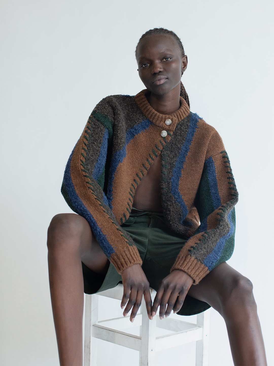 Intarsia Patchwork Cardigan 詳細画像 Brown 2
