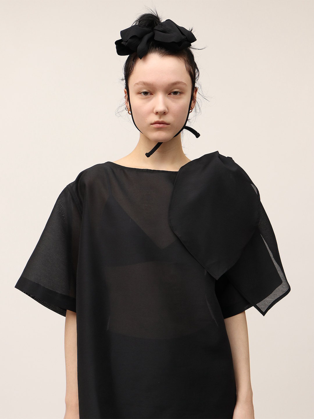 Ribbon Organdy Mini Dress 詳細画像 Black 11