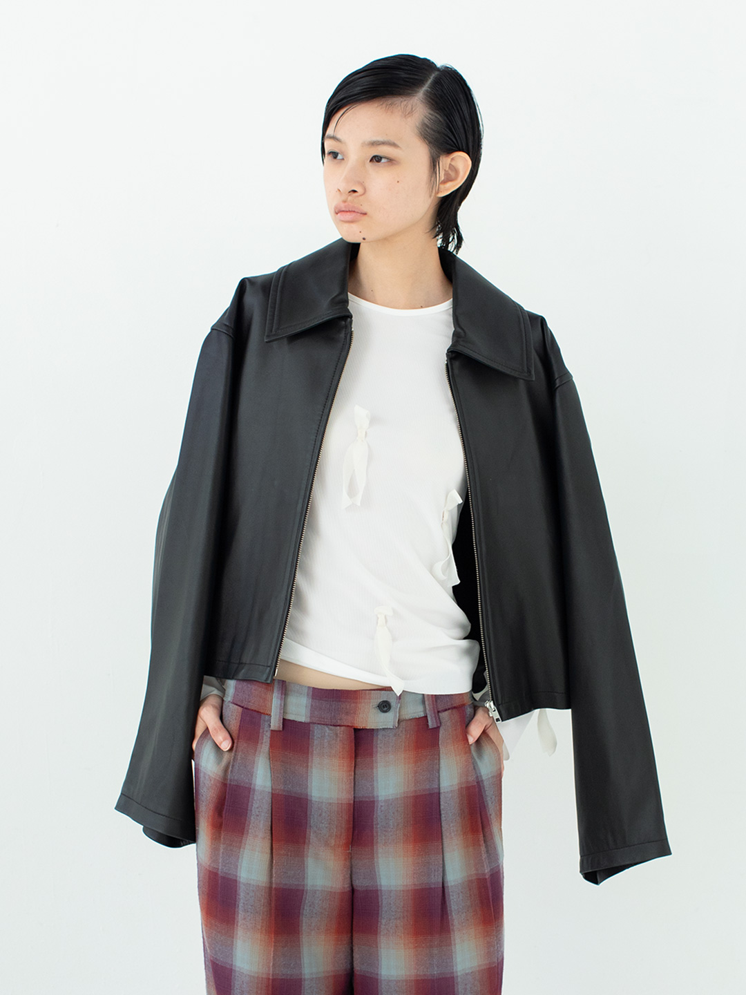 Leather Big Collar Blouson 詳細画像 Black 2