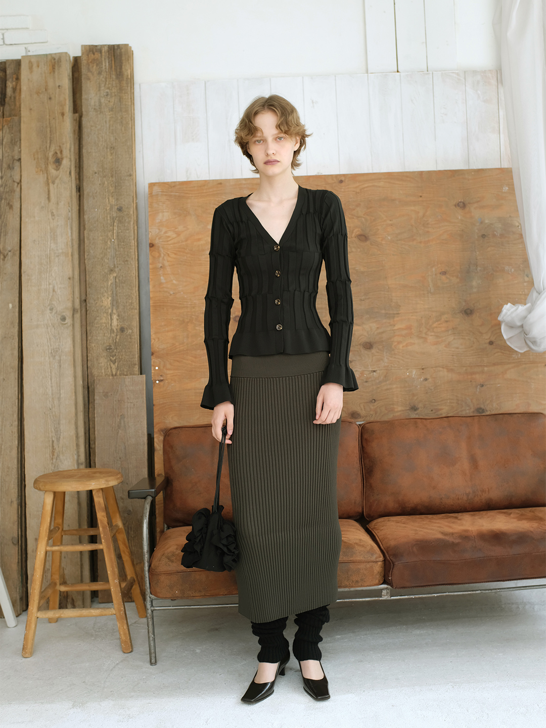 Grid Rib Cardigan 詳細画像 Black 2