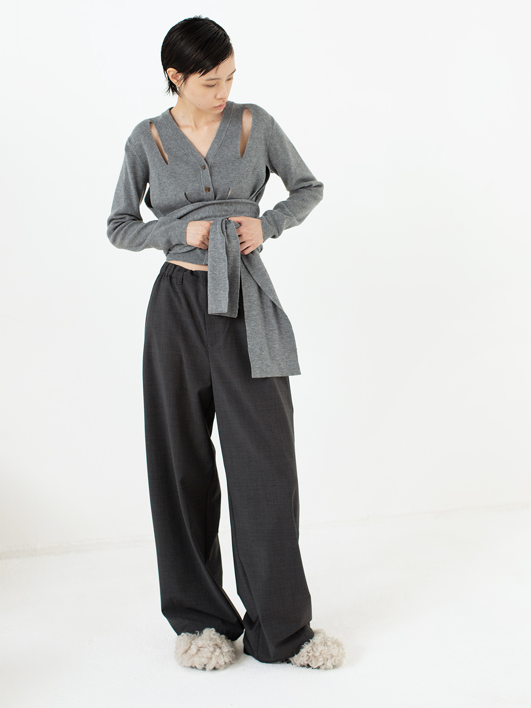 Ribbon Tie Cardigan 詳細画像 Gray 2