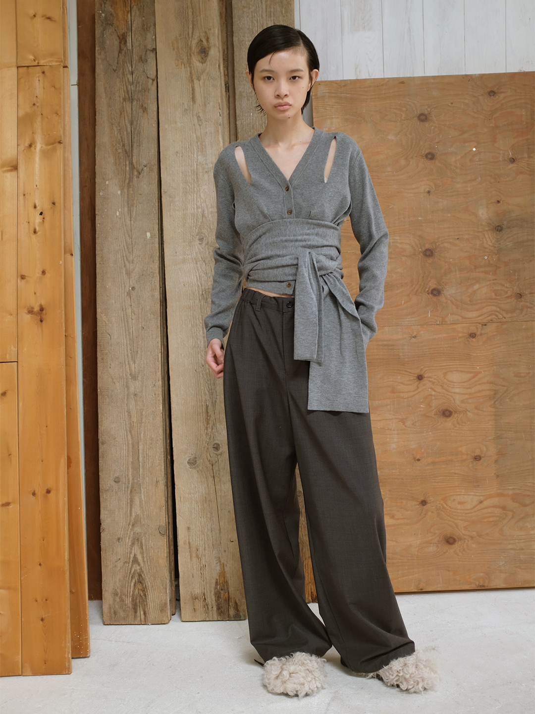 Ribbon Tie Cardigan 詳細画像 Gray 3