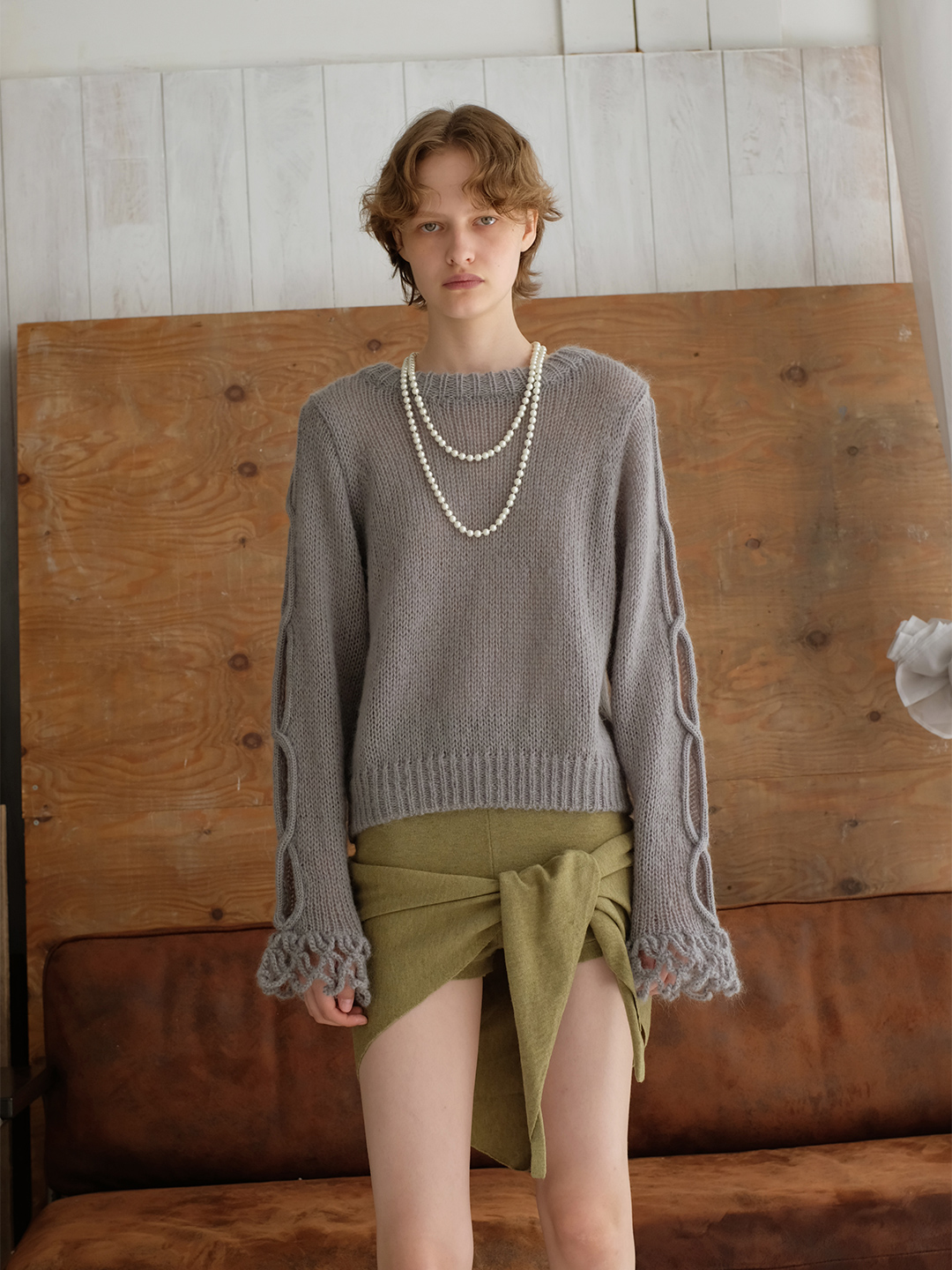 Open Cable Sweater 詳細画像 Gray 2