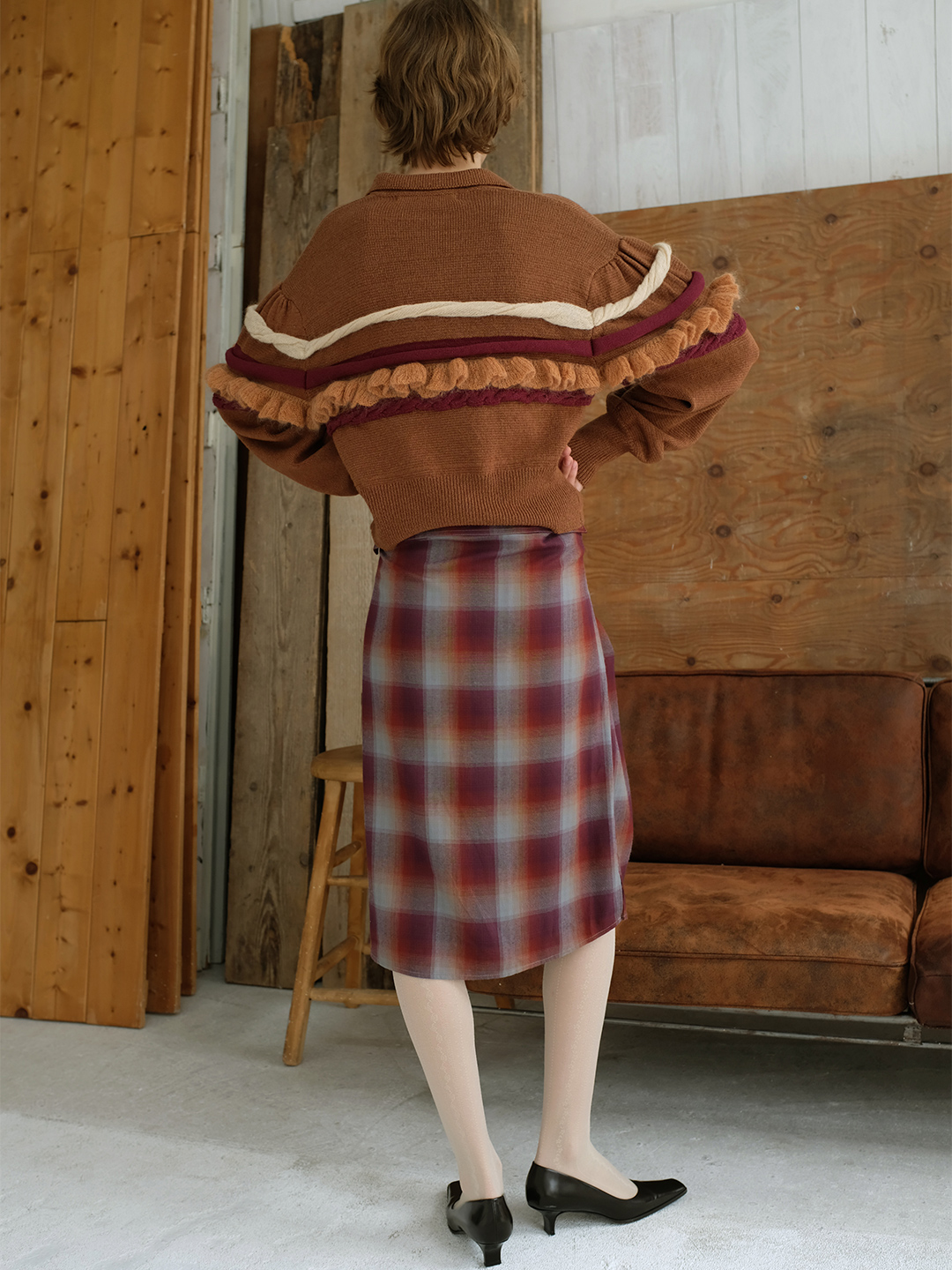 Textured Ruffle Sleeve Polo 詳細画像 Orange 3