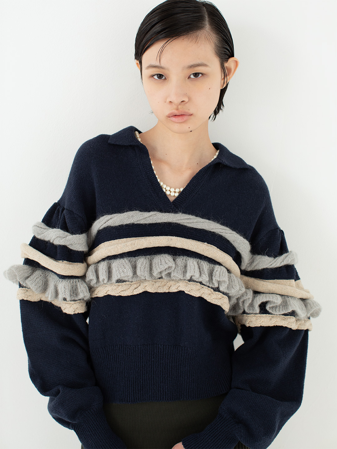 Textured Ruffle Sleeve Polo