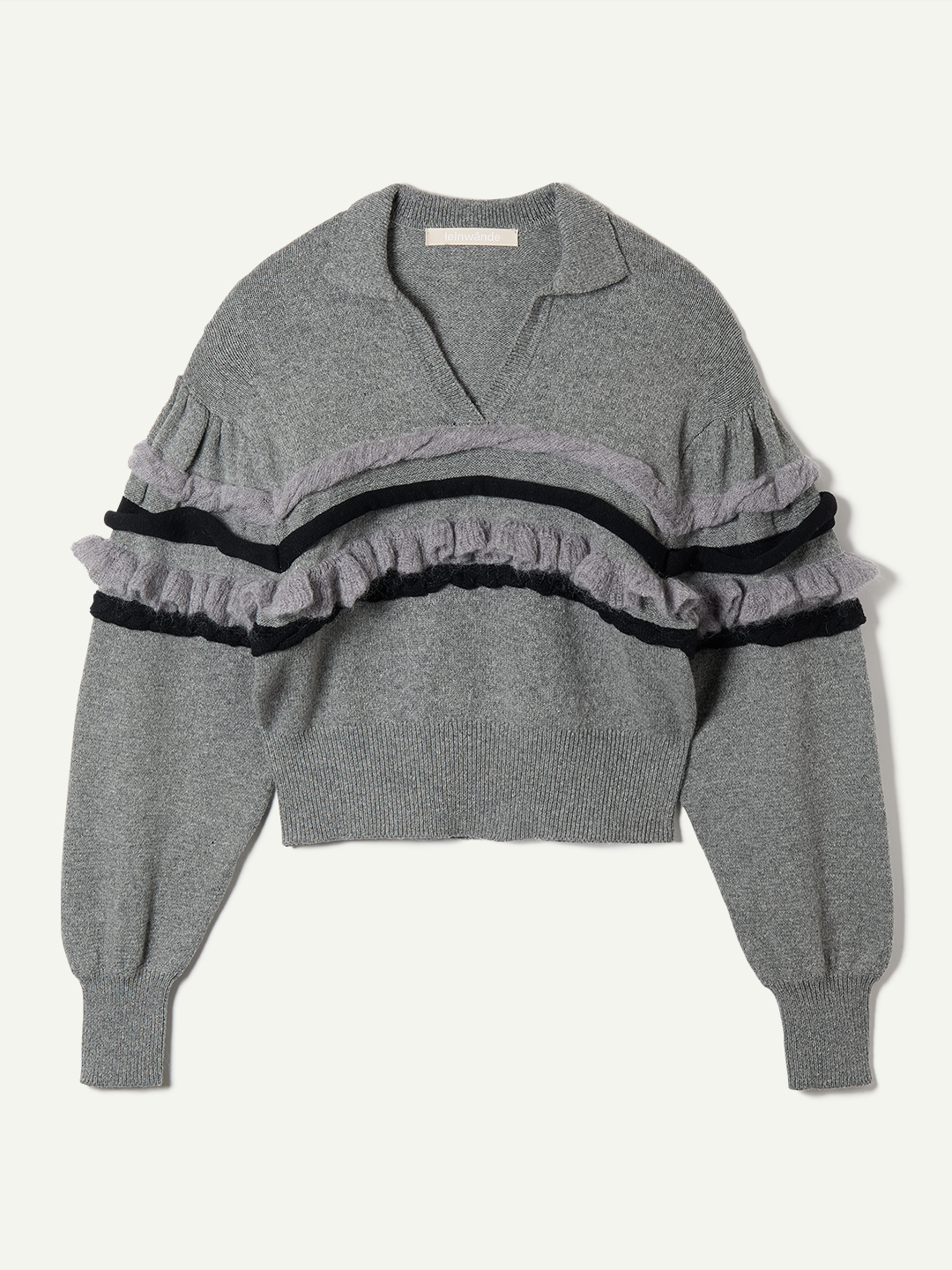 Textured Ruffle Sleeve Polo 詳細画像 Gray 1