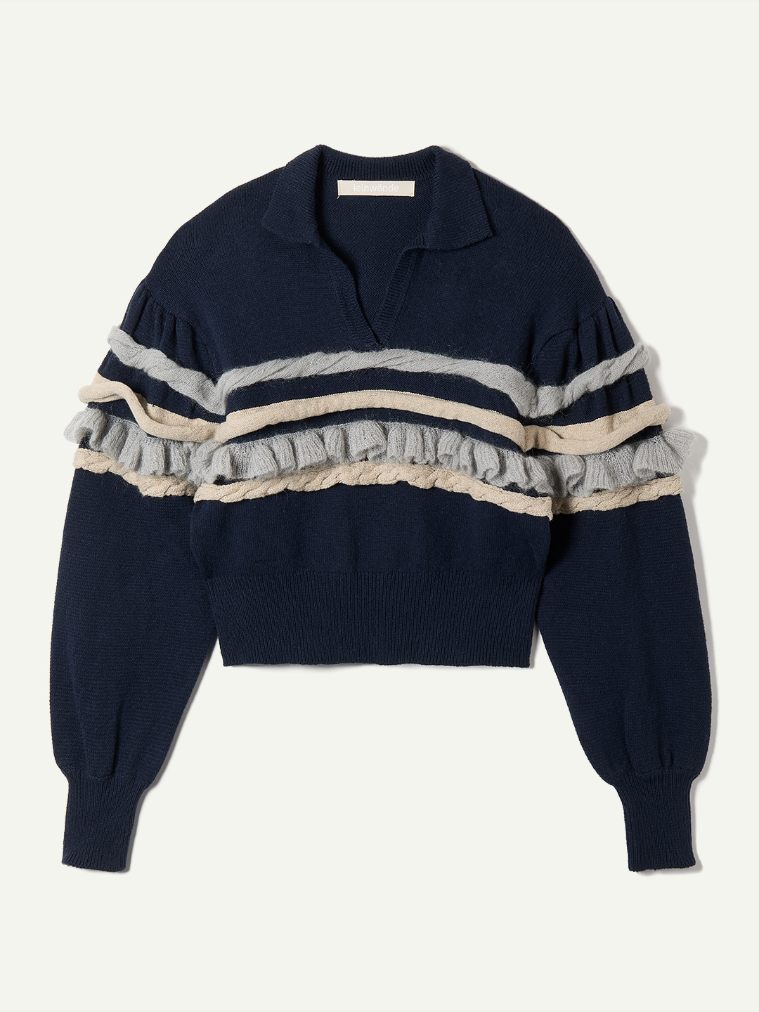 Textured Ruffle Sleeve Polo 詳細画像 Navy 1