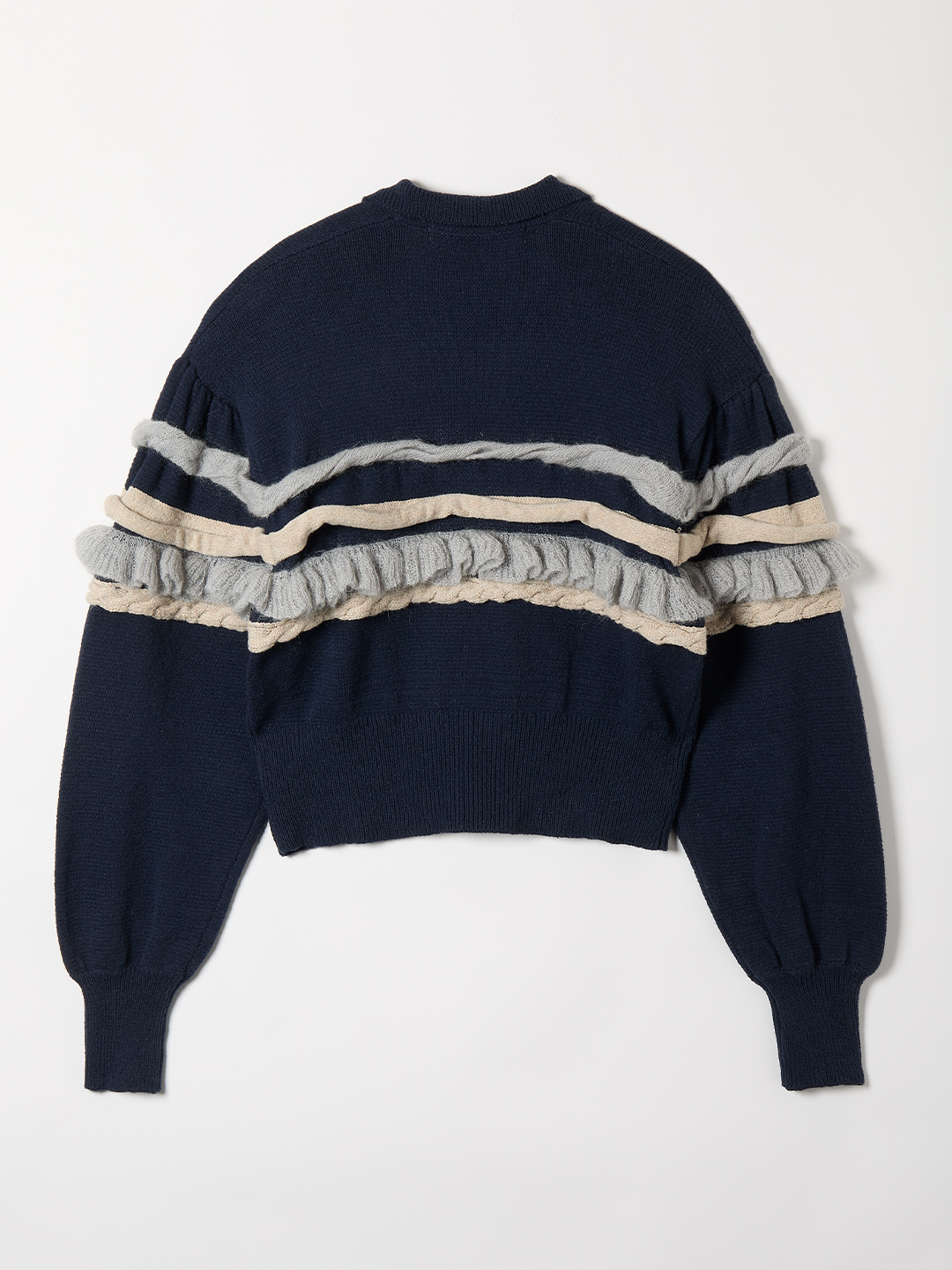 Textured Ruffle Sleeve Polo 詳細画像 Navy 2