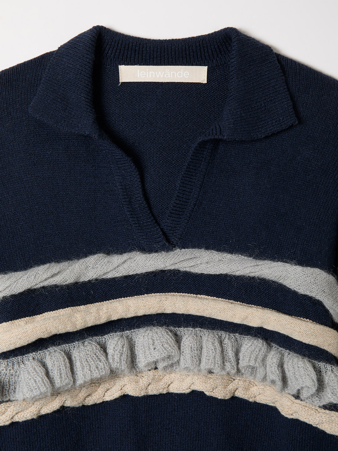 Textured Ruffle Sleeve Polo 詳細画像 Navy 3
