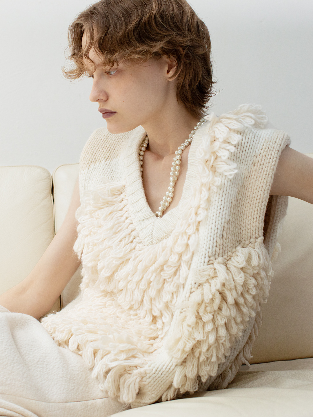 Landscape Intarsia Knit Vest 詳細画像 White 1