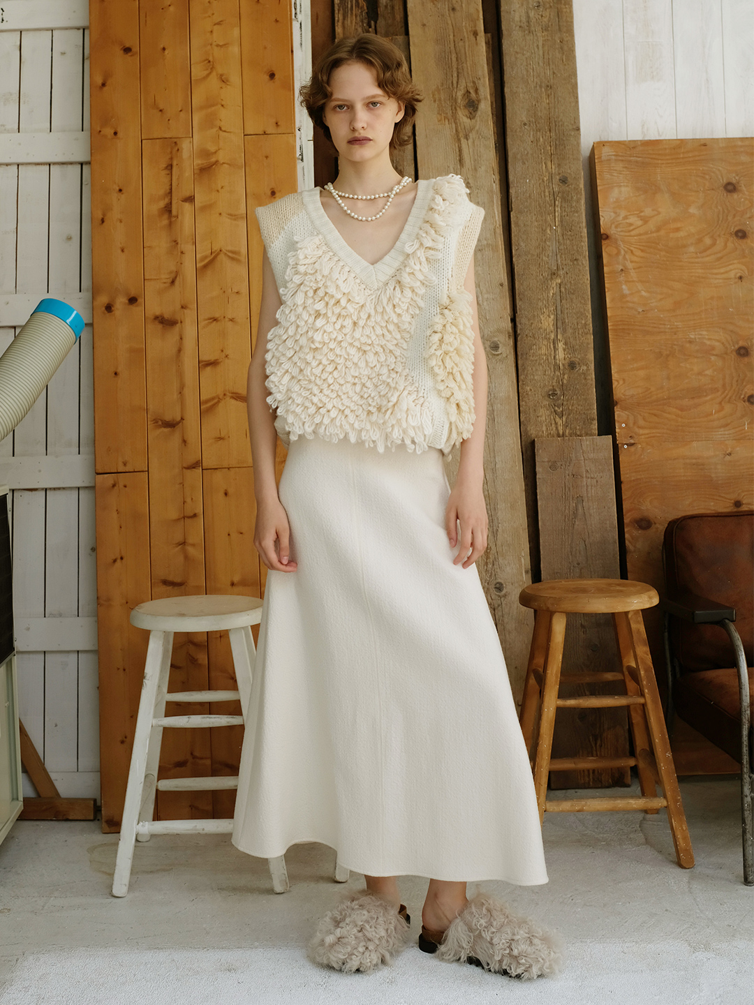 Landscape Intarsia Knit Vest 詳細画像 White 3