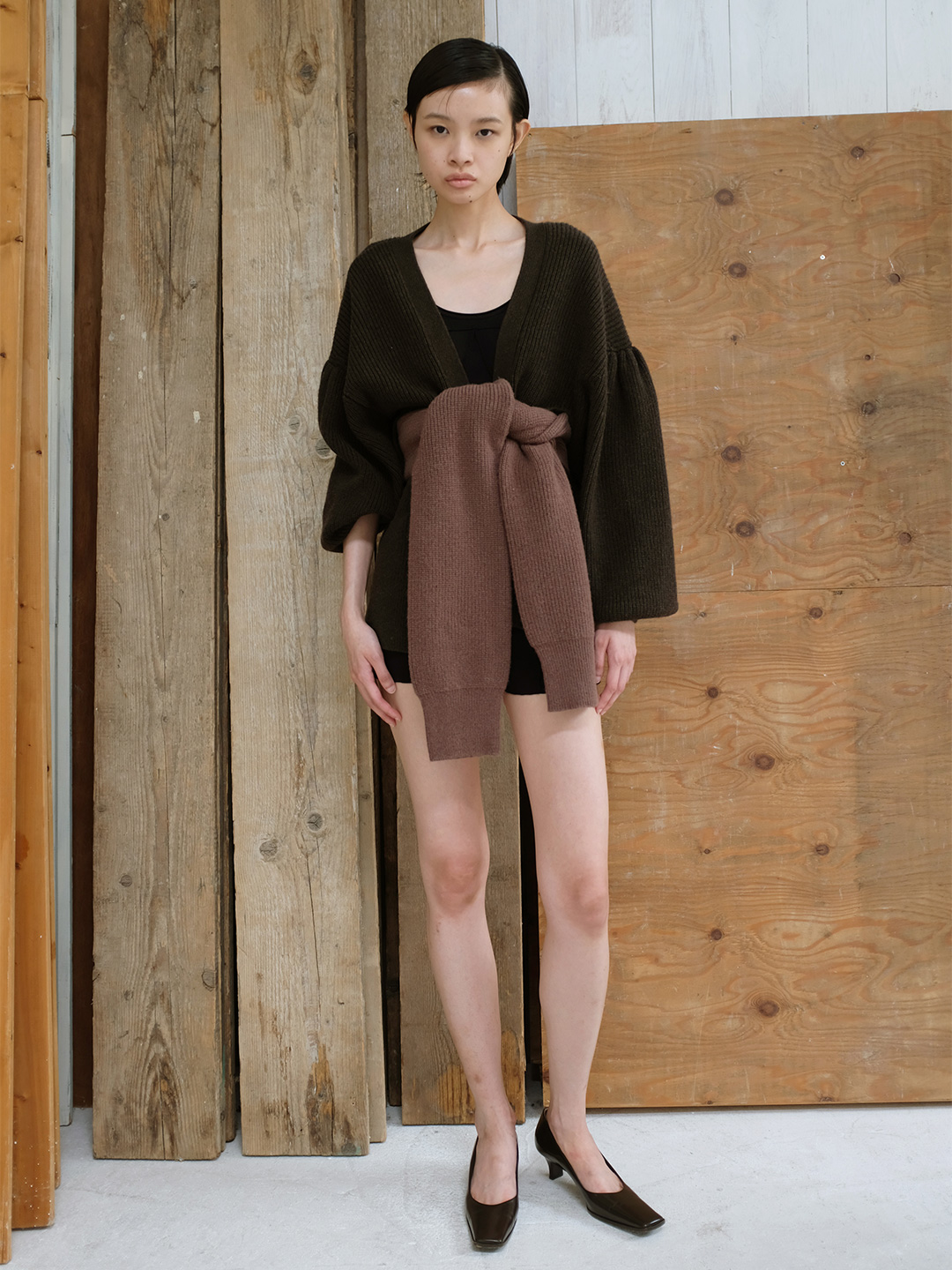 Sleeve Tie Wool Gown 詳細画像 Khaki 2