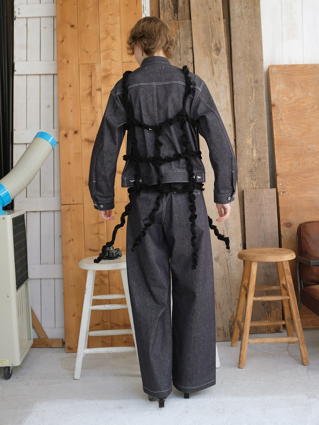 Denim Tucked Trousers 詳細画像 Black 3