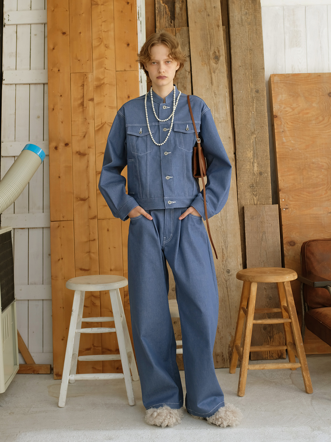 Denim Tucked Trousers 詳細画像 Blue 2